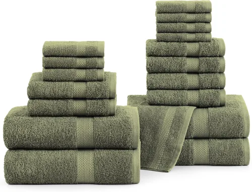 Vista 23 de Lane Linen Juego de toallas de baño de 100% algodón - Producido de manera sostenible, 18 piezas para el baño - 6 toallas de mano, 8 toallitas, 4