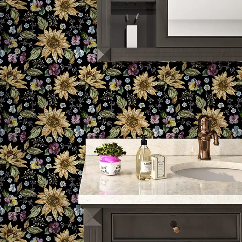 Vista 2 de ReWallpaper Papel tapiz floral para despegar y pegar, estilo vintage, papel de pared prepegado para gabinetes, papel tapiz extraíble de flores