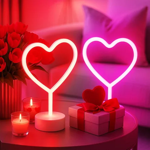 Vista 3 de BHCLIGHT 1PK Letrero de Corazón de Neón Rosa & 1PK Letrero de Corazón de Neón Rojo, Luz de Neón LED para el Día de San Valentín Alimentada por