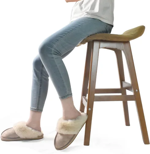 Vista 6 de KuaiLu Pantuflas mullidas de espuma viscoelástica doble para mujer, acogedoras con soporte de arco cálido, pantuflas de meter cómodas