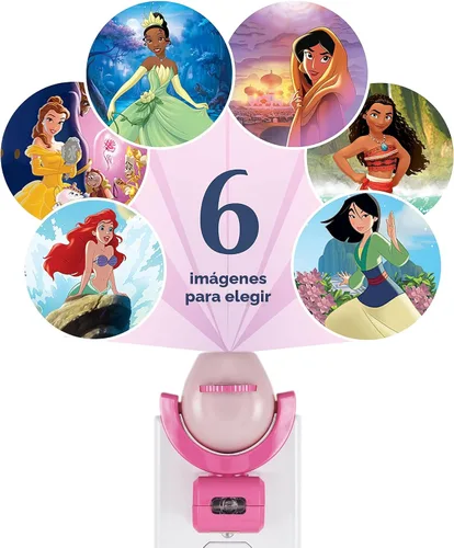 Vista 6 de Projectables Disney Princess - Luz nocturna LED para niños, proyector, enchufe, sensor del atardecer al amanecer, Belle, Jasmine, Ariel, Moana