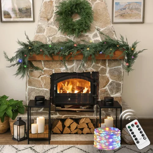 Vista 7 de Guirnalda de Navidad de Cedro con Luces para Repisa de Chimenea - Realista de Tacto Real 9 Pies Guirnaldas Artificiales de Pino Sintético