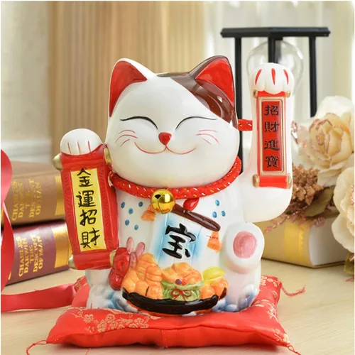 Vista 4 de YUDONG Gato de la fortuna de 10 pulgadas con brazo agitador operado en oro, gato chino Feng Shui Deoration para tiendas, restaurantes, sala de estar