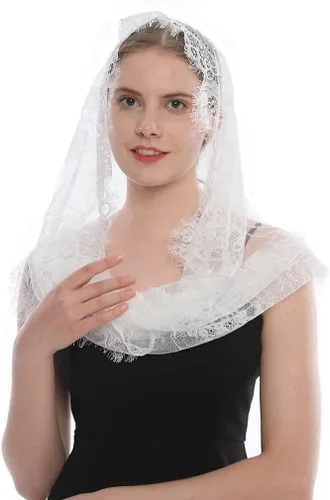 Vista 2 de LMVERNA Lace Infinity Veils Mantilla Catholic Veil Iglesia Velo de cabeza que cubre la masa latina
