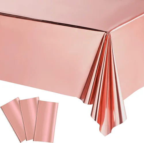 Vista 9 de Tatuo Juego de 3 manteles de mesa de fiesta rectangulares de papel de aluminio, mantel de mesa de plástico brillante impermeable de 54 x 108 Dorado