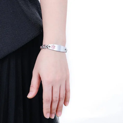 Vista 2 de JFJEWER Pulseras de alerta médica para mujeres y hombres, grabado gratis, pulsera de identificación médica personalizable, incluye una tarjeta
