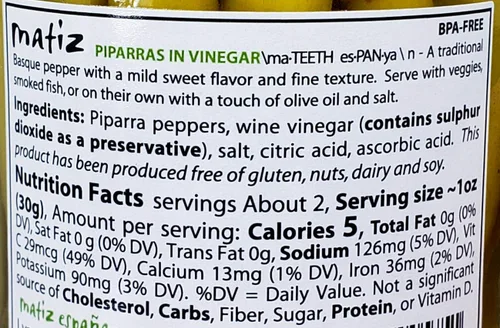 Vista 6 de Matiz Piparras - Pimientos de guindilla vascos, verdes, 6.4 oz Pimientos en escabeche españoles de España