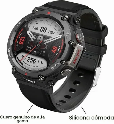 Vista 2 de Lamshaw Compatible con Amazfit T-Rex 2 Band, correa de cuero de silicona transpirable de repuesto para reloj inteligente compatible con Amazfit Negro