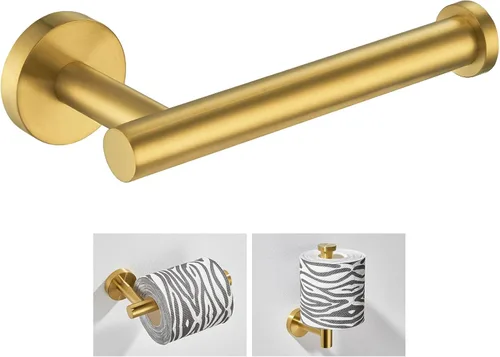 Vista 11 de Soporte de papel higiénico negro y dorado, colgador de papel higiénico de acero inoxidable para baño, dispensador de rollos de papel de tocador