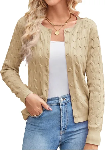 Vista 18 de GRACE KARIN Suéteres tipo cárdigan de punto trenzado para mujer, trajes Rosa