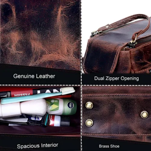 Vista 6 de Kit de viaje de cuero Dopp Neceser Hombre Afeitado Mujeres y Hombres Caso Bolsas Organizador Baño Kit de Afeitar