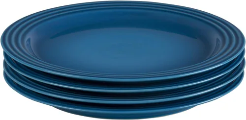 Vista 5 de Le Creuset Juego de 4 platos llanos de gres, 10.5 pulgadas cada uno, Caribe