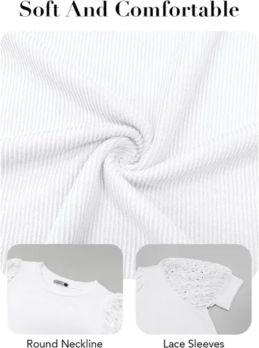 Vista 5 de DOROSE Blusas de verano sueltas con encaje y mangas abullonadas para mujer