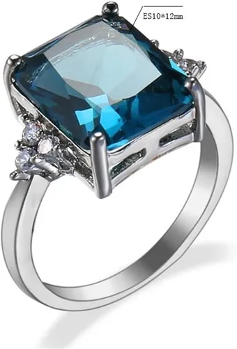 Vista 2 de HaoMo - Anillo solitario de plata de ley 925 con circonita azul vintage, anillo de topacio de zafiro azul, anillo de amatista y piedras preciosas