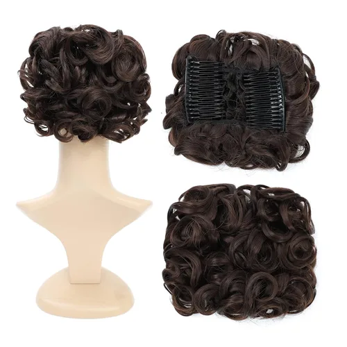 Vista 22 de SWACC Extensión de Moño de Cabello Rizado Corto y Desordenado, Peines de Cabello Fáciles de Estirar, Extensión de Cola de Caballo con Clip, Coletero