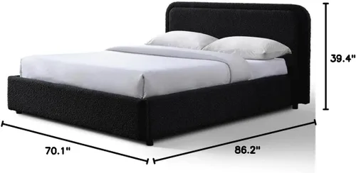 Vista 3 de Chloe - Cama de plataforma tapizada No requiere somier (borde negro, marco de cama queen)