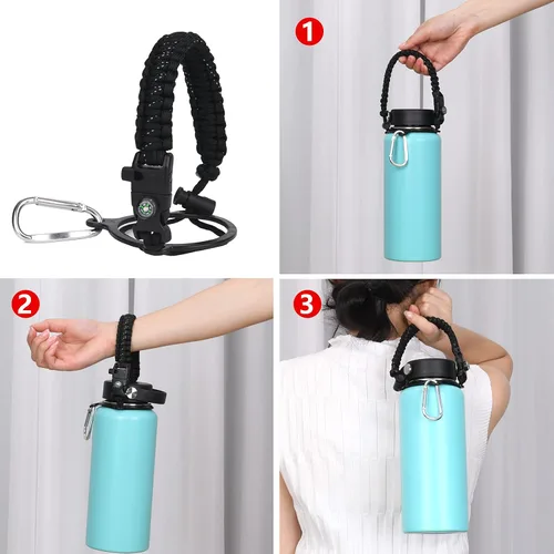 Vista 3 de Wongeto Mango de paracaídas, correa de supervivencia con anillo de seguridad y mosquetón, compatible con botellas de agua de boca ancha Hydro Flask