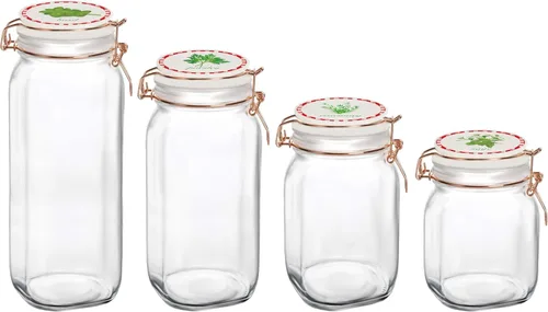 Vista 6 de Circleware Recipientes de vidrio con tapas herméticas de cierre hermético de cerámica blanca, juego de 4, recipientes para conservar alimentos