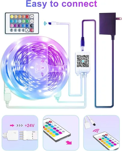 Vista 9 de GUPUP Tira de luces LED WiFi de 200 pies, compatible con Alexa y Google Assistant, 2 rollos de tira de luz LED RGB de 100 pies, cambio