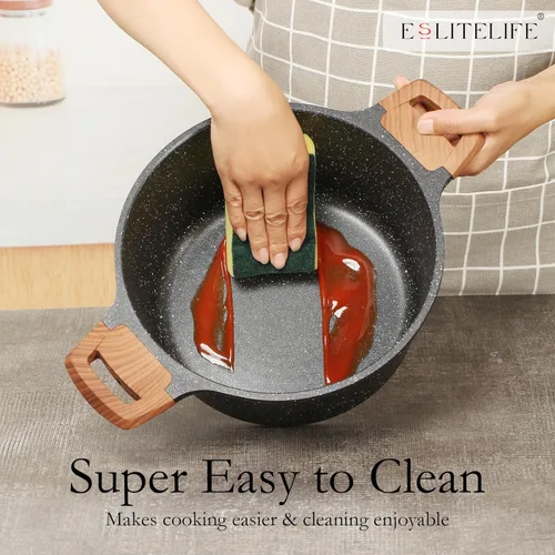 Vista 6 de ESLITE LIFE - Olla antiadherente con tapa, 3 cuartos de galón, olla de granito pequeña para sopa y pasta, compatible con inducción, libre de PTFE