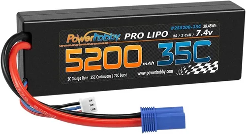 Vista 4 de Powerhobby - Batería Lipo de 2 celdas de 2 celdas, 7.4 V, 5200 mAh, 35c, con enchufe EC5, 2 celdas (paquete de 2)