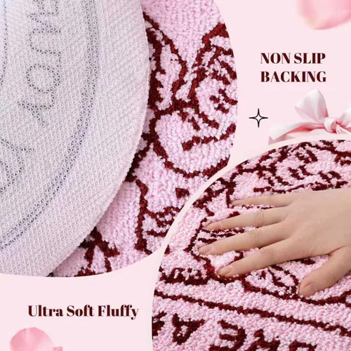 Vista 4 de TRUEDAYS Alfombra de baño de ángel rosa, suave, antideslizante, absorbente, rosa, diseño de boceto, elegante, decoración de querubines, para baño