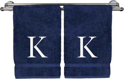 Vista 60 de Toalla de mano monogramada, regalo personalizado, juego de 2 - Toalla bordada con letra de bloque dorada - Extra absorbente 100% algodón turco