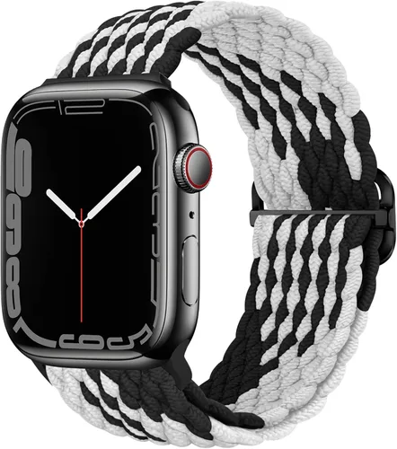 Vista 14 de Qimela - Correa elástica Solo Loop compatible con Apple Watch de 49 mm, 46 mm, 45 mm, 44 mm, 42 mm, 41 mm, 40 mm y 38 mm, correa trenzada Verde