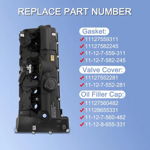 Vista 4 de Kit de tapa de válvula de motor con juntas y pernos 11127552281 2007-2013 compatible con BMW 128i 328i xDrive 328xi 528i xDrive 528xi 535i xDrive X3