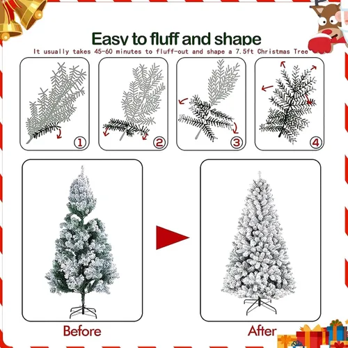 Vista 8 de Árbol de Navidad preiluminado de 6 pies con 250 luces LED de colores, árbol de Navidad artificial completo, 1000 puntas de ramas, con bisagras