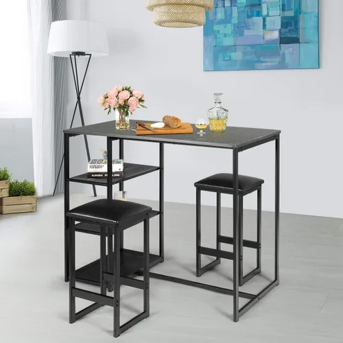 Vista 3 de COSTWAY Juego de comedor de 3 piezas, compacto de 2 sillas y juego de mesa, juego de cocina con mármol sintético rectangular, 3 estantes