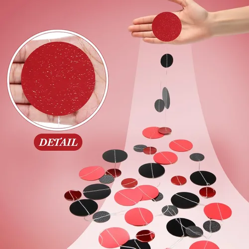 Vista 3 de Outus Guirnalda de puntos redondos negros y rojos, 5 piezas, decoración para colgar en fiestas de graduación, cada longitud de 13.1 pies