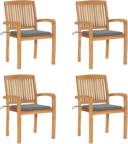 Vista 12 de Stacking Patio Chairs with Cushions 4 pcs Solid Teak Wood Outdoor Patio Chair Lawn Sillas para Comedor Kitchen Table Chairs for Study Courtyard