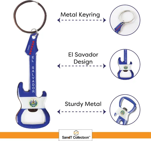 Vista 5 de Llavero de guitarra El Salvador, abridor de botellas, herramienta multifuncional con diseño en forma de guitarra, juego de 3