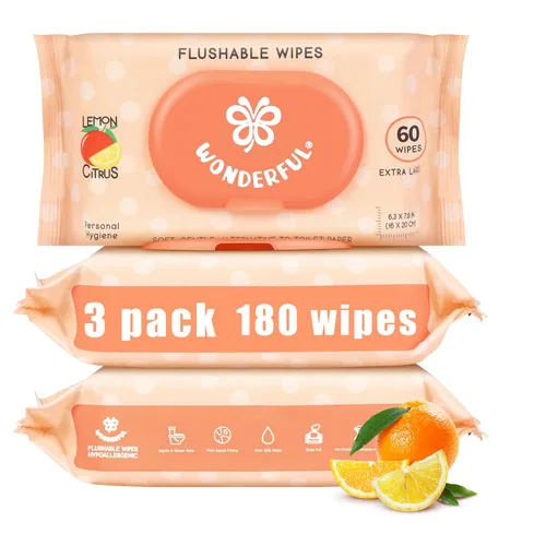 Vista 10 de Toallitas WONDERFUL desechables para glúteos, toallitas húmedas 100% a base de plantas sin aroma para adultos y niños, seguro para alcantarillas