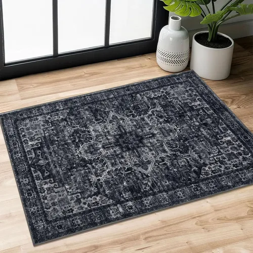 Vista 22 de SIILOOM Alfombra lavable de 2 x 3 pies, alfombra suave color taupe ceniza para entrada, tapete antideslizante para puerta de interior, tapete
