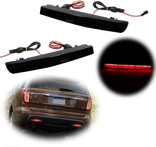 Vista 10 de Luces LED de Reflector de Parachoques Completas con Lente Roja Compatibles con Ford Explorer 2011 2012 2013 2014 2015 - Funcionan como Luces