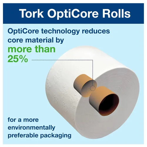 Vista 3 de Tork 112990 Universal Bath Tissue Roll with OptiCore, 1-Ply, 3.75" Width x 4.0" Length, White