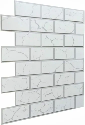 Vista 3 de Dundee Deco GRAZTP10025499 Panel de pared 3D de PVC de ladrillo sintético blanco y gris, 2 pies x 2 pies (23.6 in x 23.6 in), decoración de paneles