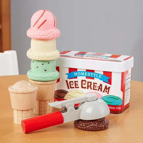 Vista 9 de Melissa & Doug Juego de helado Scoop and Stack, juguetes magnéticos de madera y accesorios de cocina, juguetes de aprendizaje preescolar para niñas