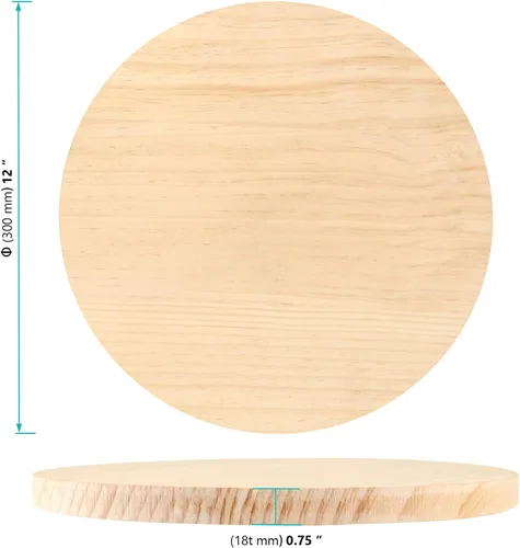 Vista 2 de FUNSUEI Paquete de 3 placas redondas de madera de 12 pulgadas, placa circular de madera sin terminar de 3/4 pulgadas de grosor para proyectos