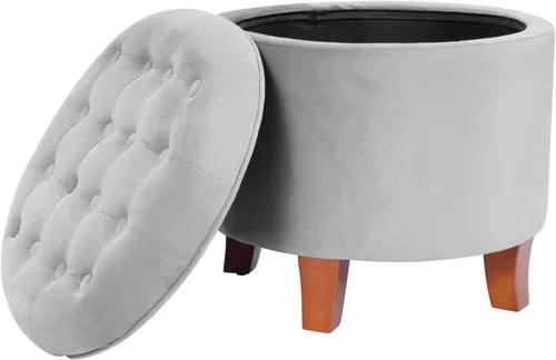 Vista 17 de HomePop Otomana tapizada redonda para almacenamiento Homepop Decoración del hogar Otomana redonda tapizada para reposapiés - Estampado Azul