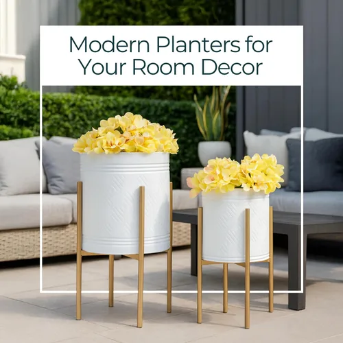 Vista 4 de Macetas decorativas con soporte de metal para decoración del hogar, macetas modernas para decoración de pasillo, entrada y sala de estar, macetas