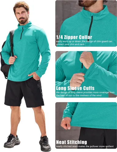 Vista 52 de MAGCOMSEN Sudadera de golf de manga larga con forro polar para hombre, con cremallera de 1/4, térmica, para correr