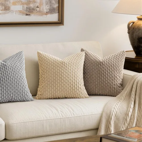 Vista 2 de MIULEE - Juego de 2 fundas decorativas cuadradas para cojines, de pana suave y con estilo campestre bohemio a rayas para decorar hogar, sofá, cama