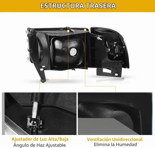 Vista 4 de DWVO Ensamble de faros Compatible con 1994-2001 Dodge Ram 1500/1994 1995 1996 1997 1998 1999 2000 2001 2002 Dodge Ram 2500 3500 Faros de repuesto OE