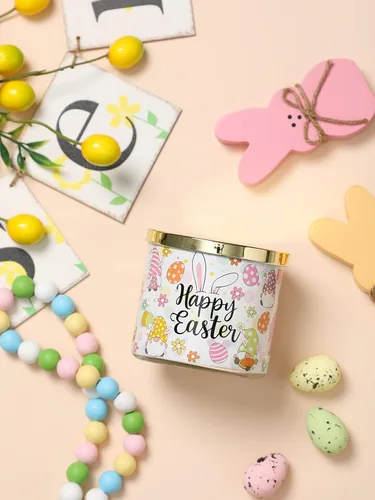 Vista 6 de Velas de conejo de Pascua, vela perfumada de jazmín de Pascua, 14 onzas, tarro grande de 3 mechas, regalo de velas de conejo de primavera