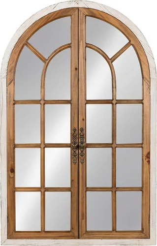 Vista 10 de Kate and Laurel Boldmere Espejo de Arco con Panel de Ventana Rústico, 28 x 44 pulgadas, Marrón Rústico, Espejo de Ventana de Granja para Pared
