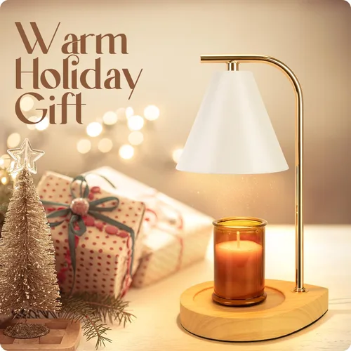 Vista 6 de Aimoptg Lámpara calentadora de velas con base de madera retro, cera derretida para decoración del hogar para velas de tarros pequeños y grandes