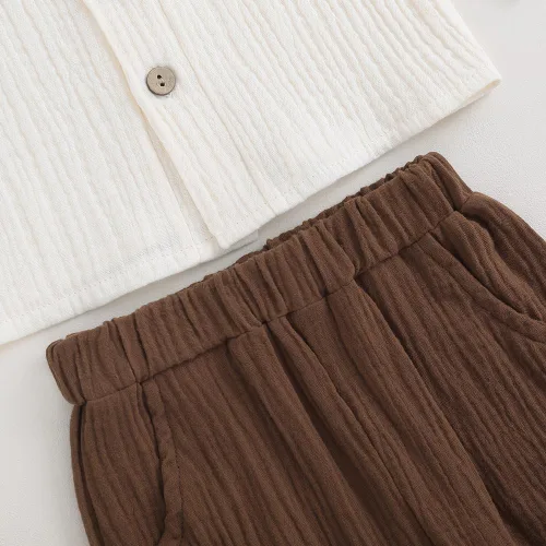 Vista 5 de Thorn Tree Conjunto de ropa de 2 piezas para niños y niñas, camisa de manga larga con botones y cintura elástica, 2 piezas